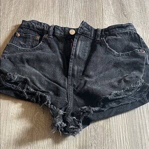 Black Distressed Denim Women's Shorts